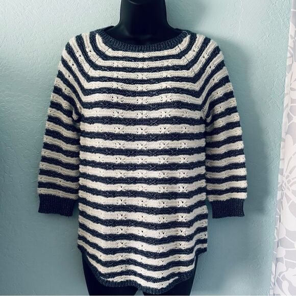 Chaps Navy Blue & White Striped Knit Sweater Size S/P - Picture 1 of 9